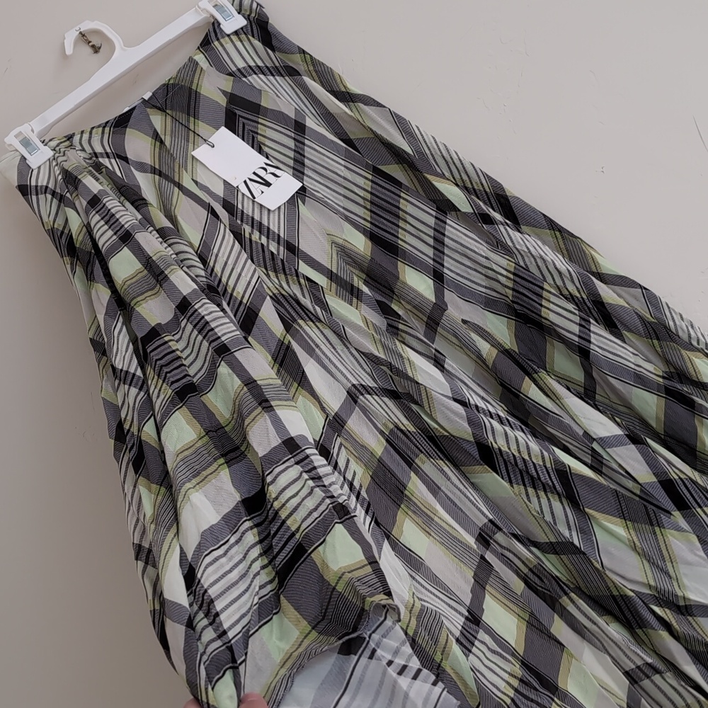 ZARA $159 PRINTED MIDI SKIRT ZW COLLECTION Green / Ecru | 2990/152 NWT S M L - Picture 4 of 7